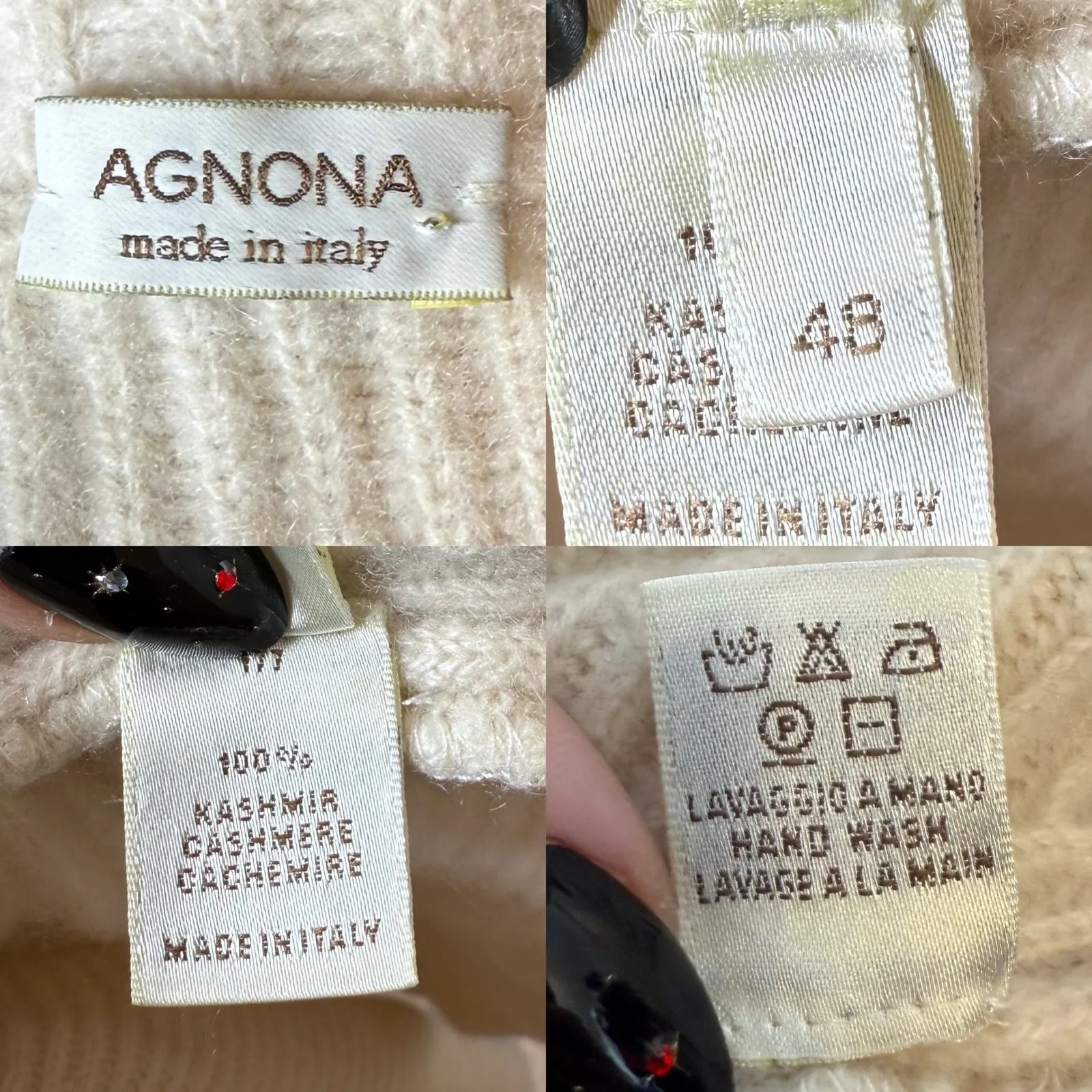Agnona Cashmere Cardigan Cream Ribbed Knit Sweater Italy size 48 / US 12 / Large White - Image 5