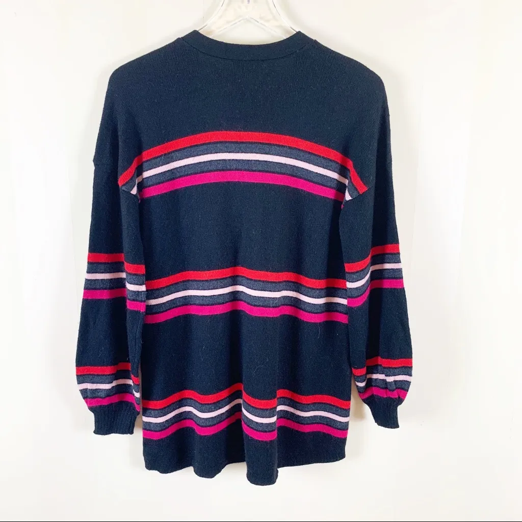 Democracy Striped Girlfriend Cardigan Black Balloon Sleeve Sweater Size Small - Image 3