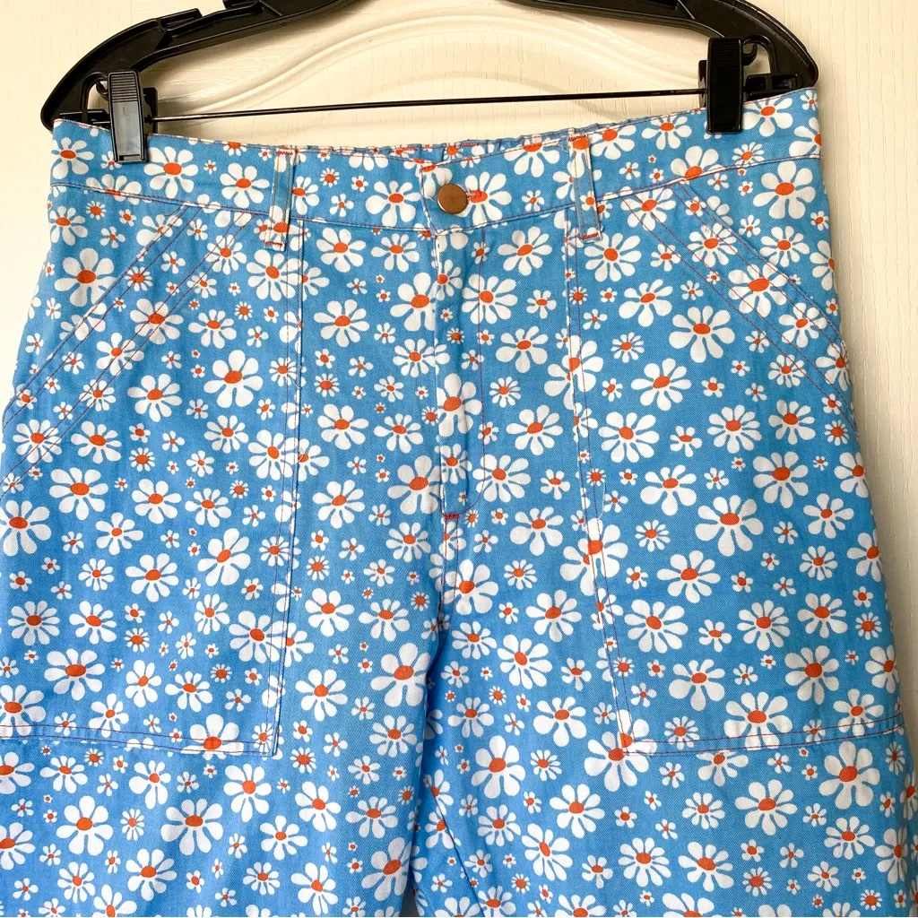 Big Bud Press Lazy Daisy Work Pants Cotton Blue Daisy Print Medium EUC - Image 5