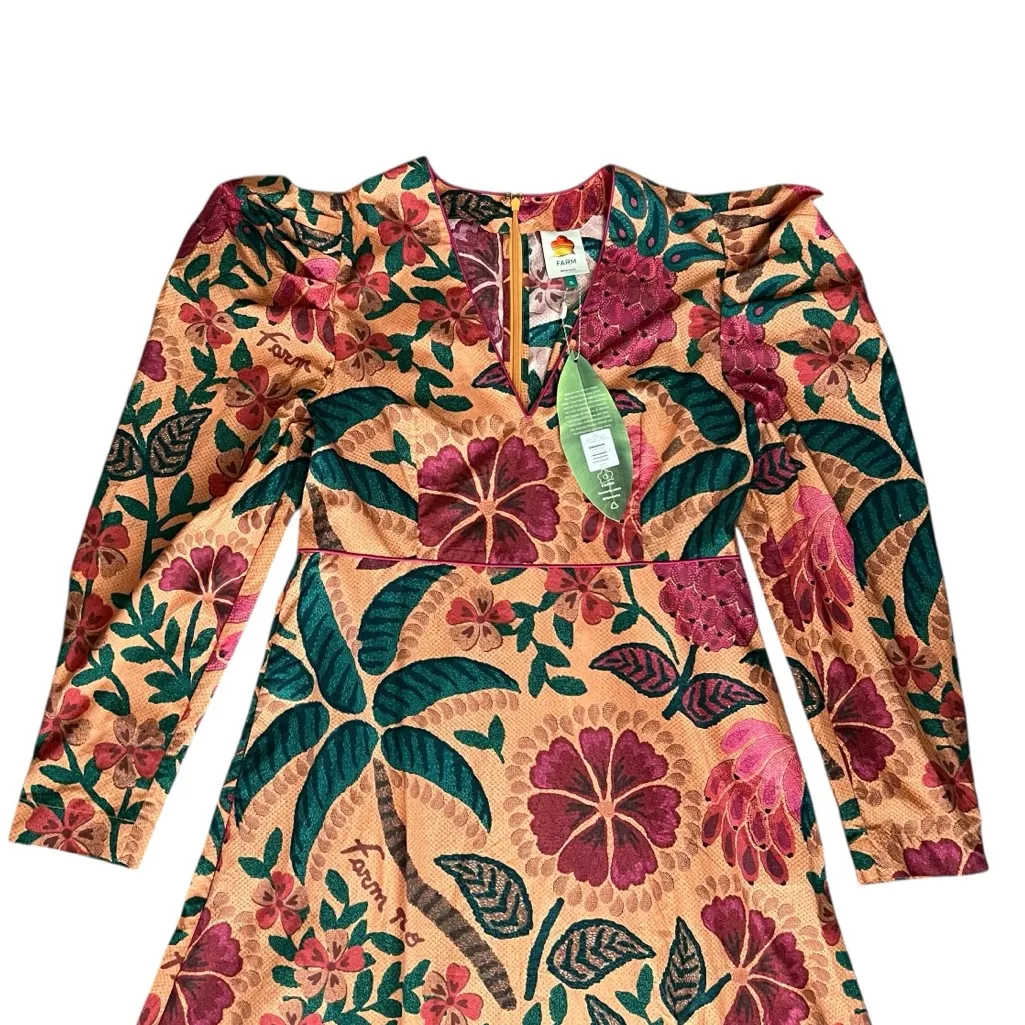 Farm Rio Anthropologie Women’s Orange Flowerdoscopic Floral Print Midi Dress XL - Image 3