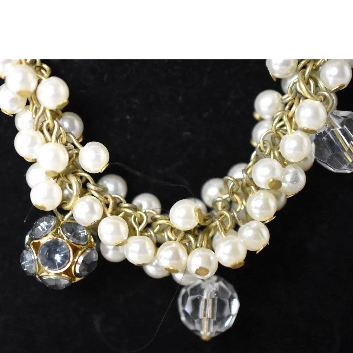 Banana Republic Faux Pearl Faceted Cluster Beaded  Gold Tone 24" Necklace - Image 2