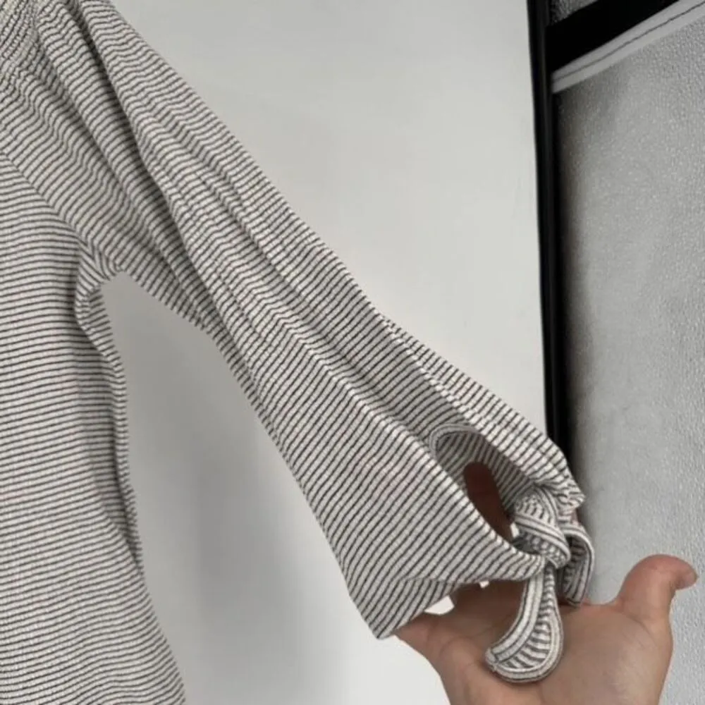 Lucky Brand Women’s Off Shoulder Striped Gauzy‎ Peasant Top Medium Black White - Image 3