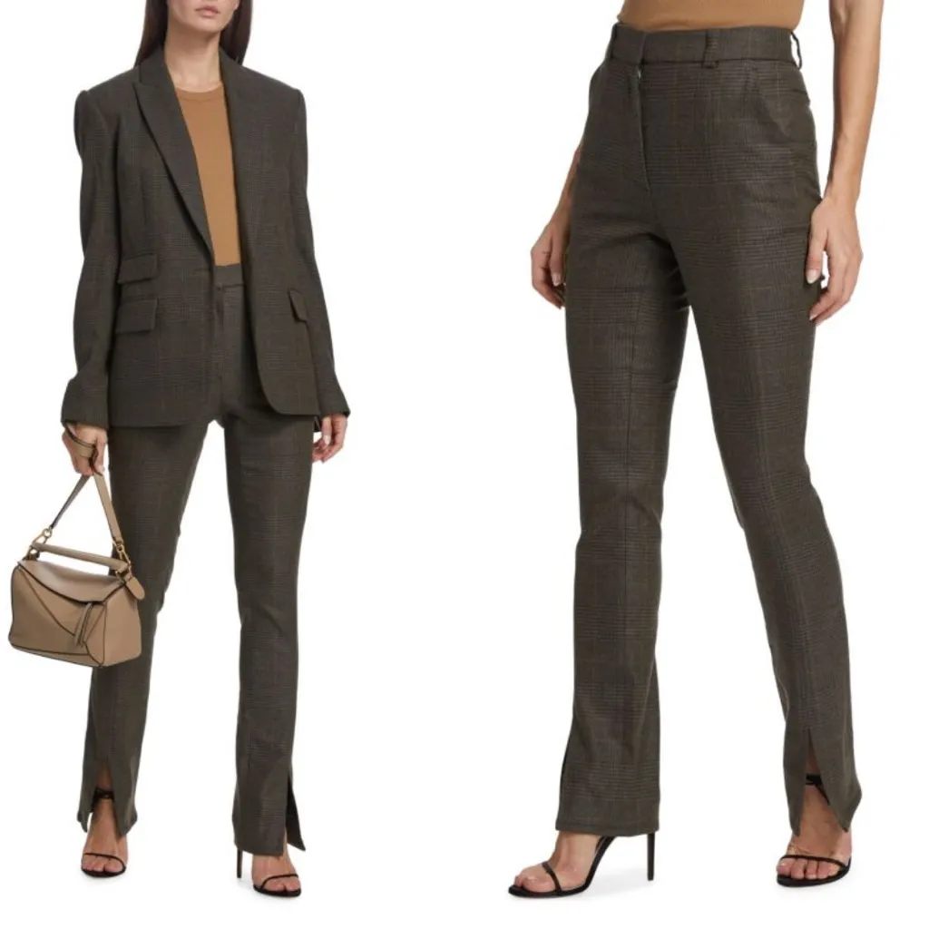 A.L.C. Edwin Split Plaid Pants Trousers Charcoal Brown Wool Size 2 - Image 3