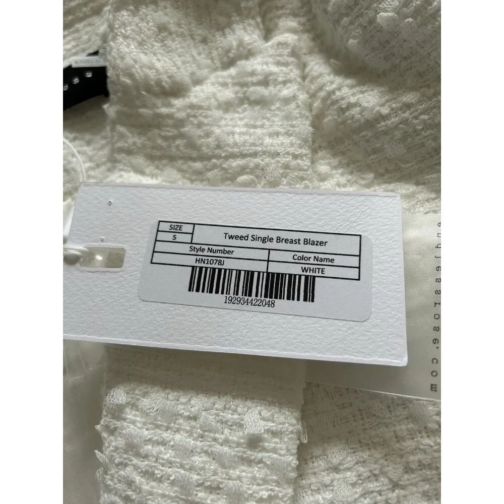 ENDLESS ROSE Womens Tweed Single Breasted Blazer Jacket White Size S - Image 5