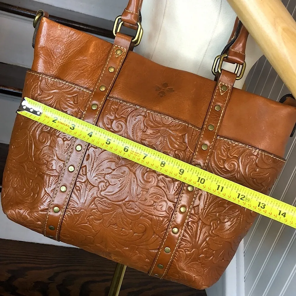 PATRICIA NASH Burnished Tooled Benvenuto Gold Leather Shoulder Bag Tote EUC - Image 10