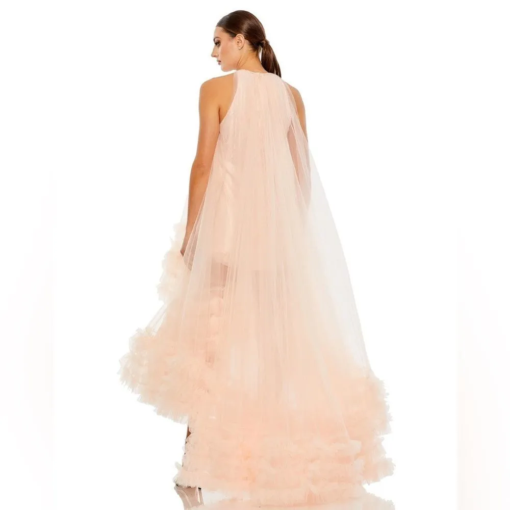 MAC DUGGAL 68252 Light Pink Tulle High Neck Sleeveless Ruffled Hem Hi-Low Gown - Image 7