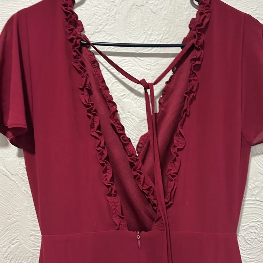 Lulu’s Pour the Champagne Burgundy Ruffled Backless Maxi dress - Image 7