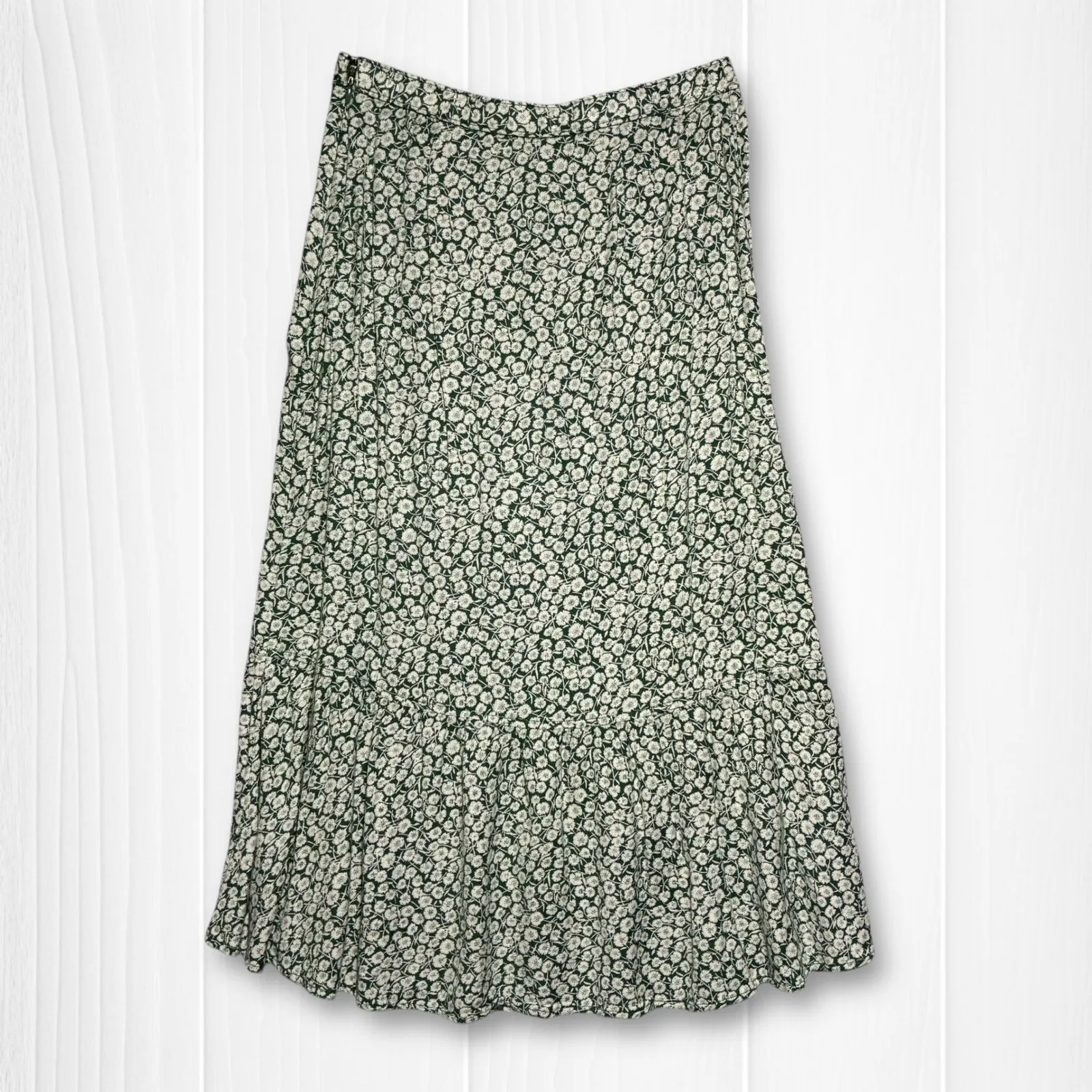 Abercrombie Fitch Ditsy Floral Midi Skirt Green White Side Slit Women's S - Image 2