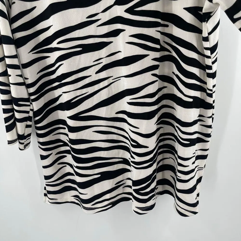 CHICO'S Travelers Top Size 2 (US 12/14) Classic Zebra Print Split-Neck Vacation - Image 8