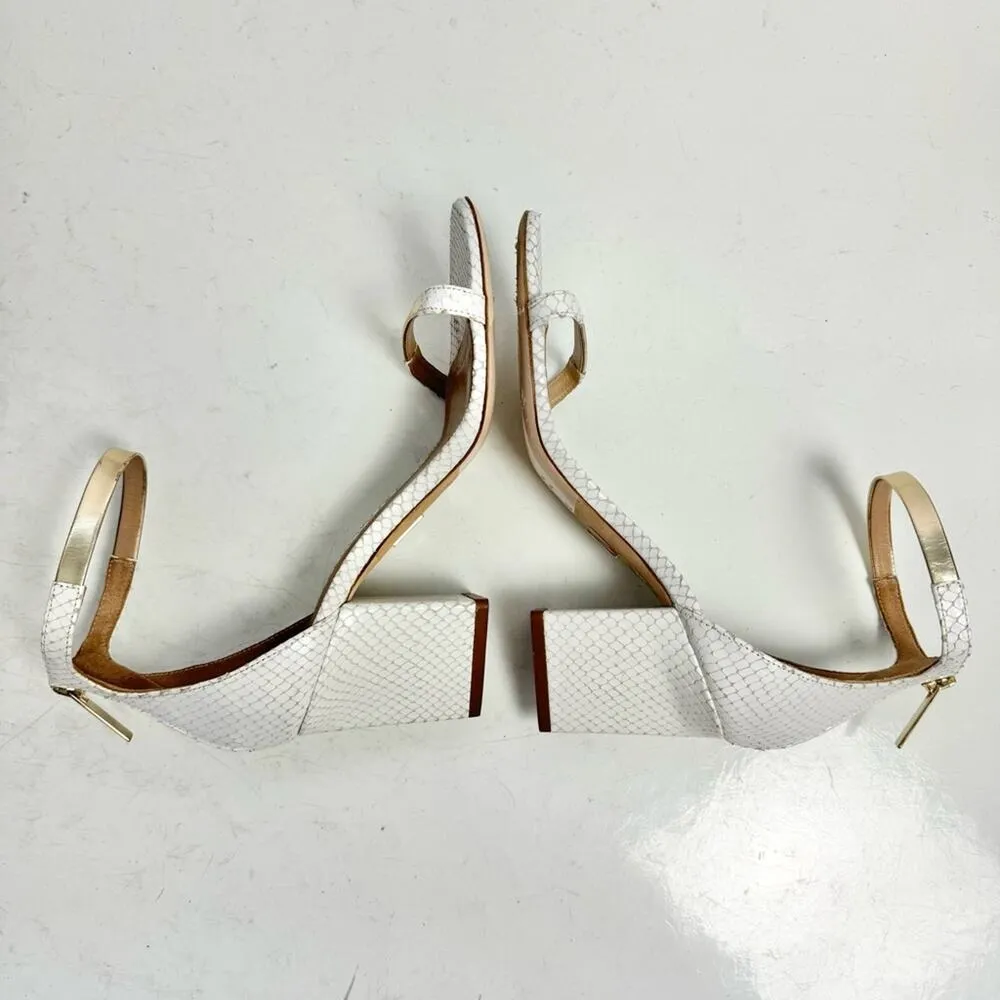 Tamara Mellon White & Gold Snakeskin Triangle Heel Sandals Size Eur 36.5/ US 6.5 - Image 8