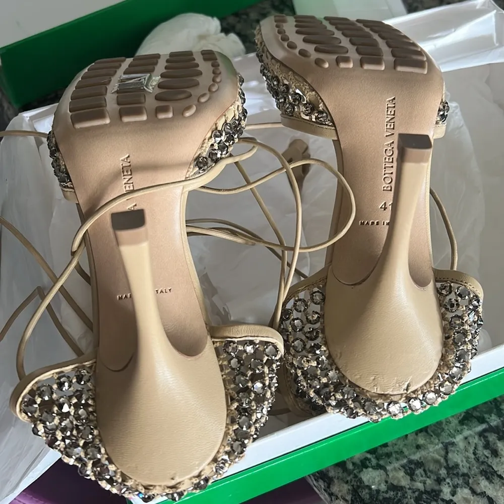 Bottega Veneta Sparkle Stretch Lace-Up Sandals, Toile Size 41 New in Box $1950 - Image 9