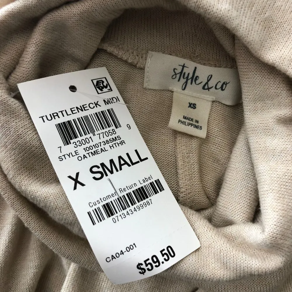 Style & Co Sweater Dress Turtleneck Midi Long Sleeve Stretch Beige XS - Image 3