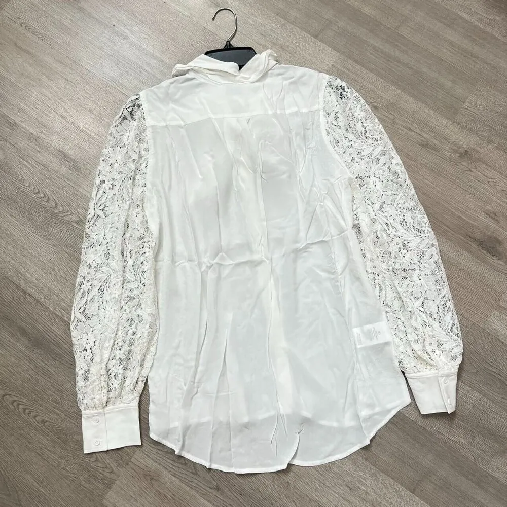 PINKO Womens Lace Ruffles Size 6 Bow White Long Sleeve Blouse Shirt NWOT - Image 10