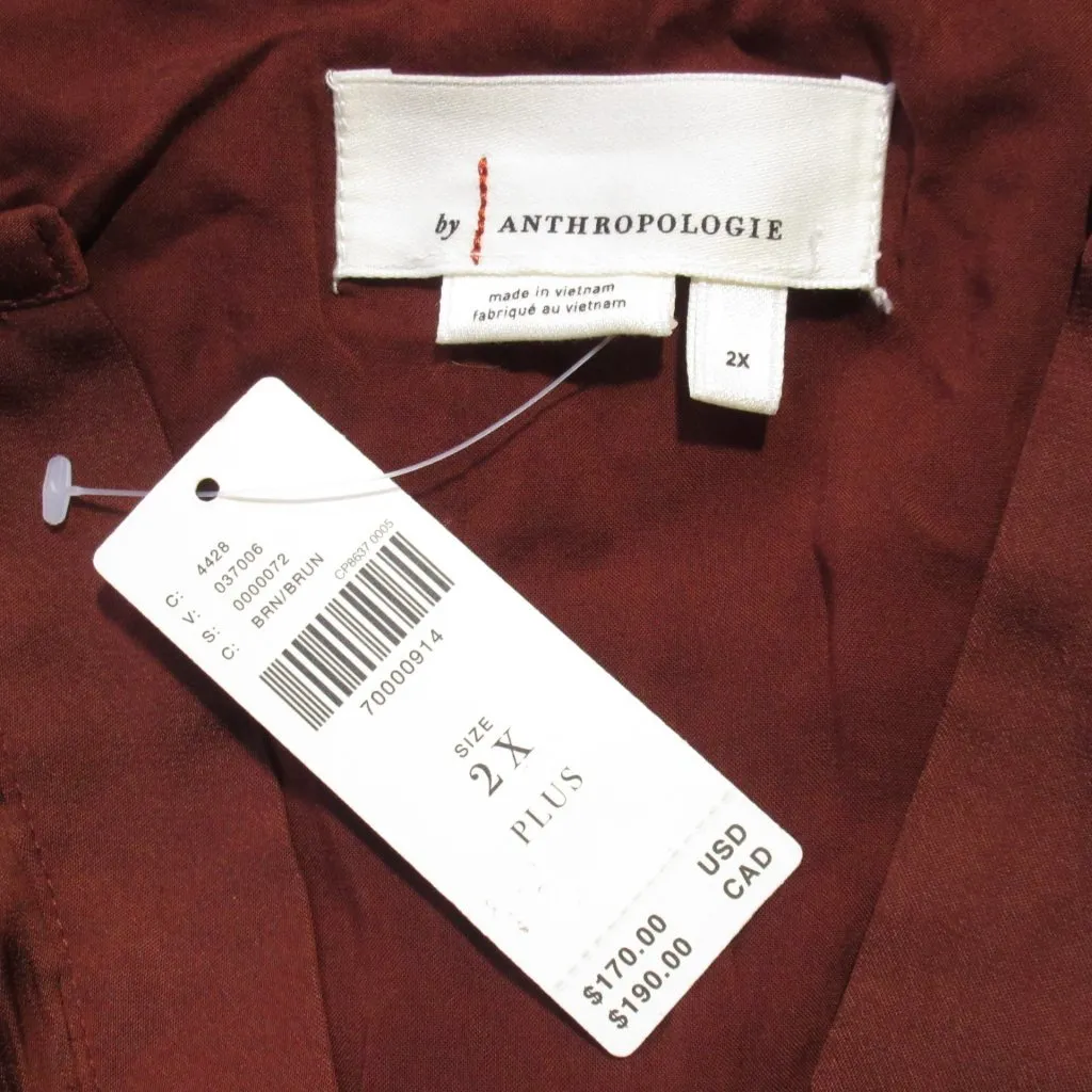 NWT by Anthropologie The Somerset Maxi in Brown Satin Lumensilk Edition Dress 2X - Image 7