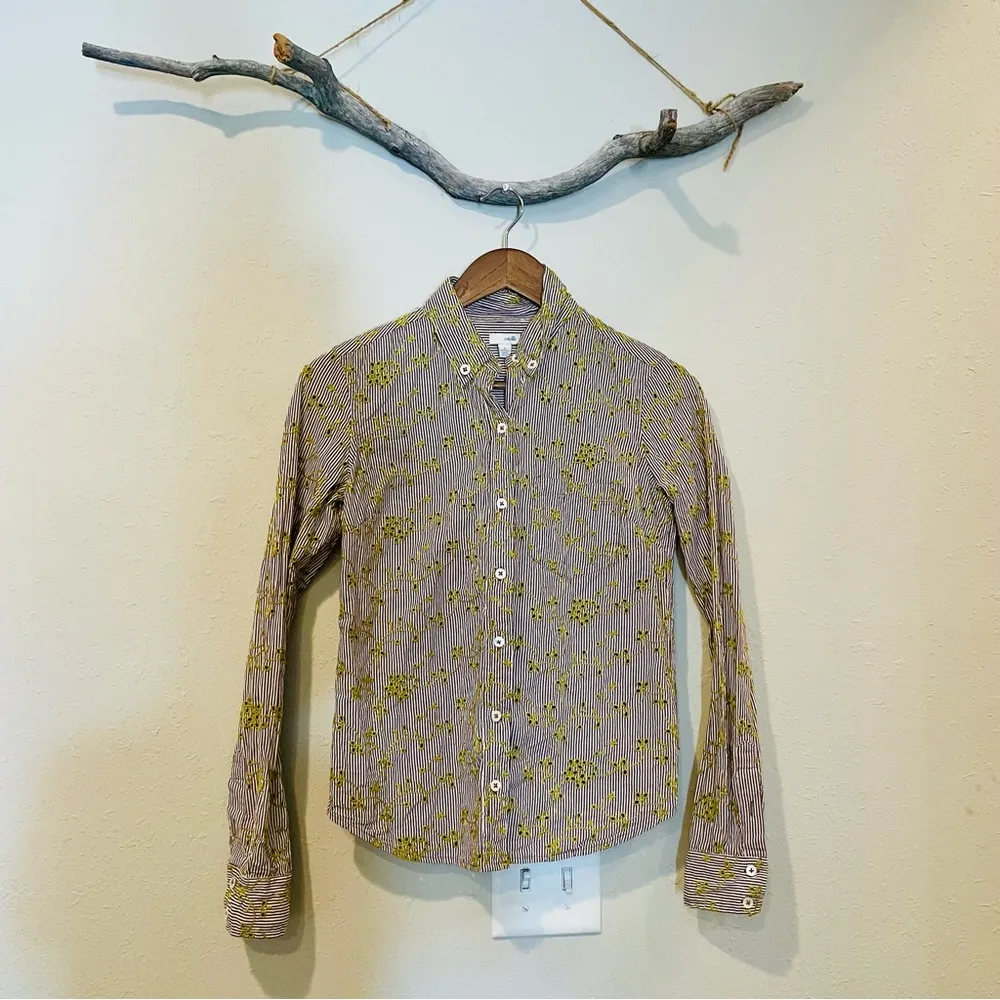 Anthropologie Odille Striped Embroidered Eyelet Buttondown Shirt - Image 3