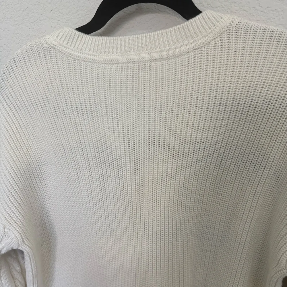 Tommy Hilfiger Cream Cable-Knit Red Navy Blue Colorblock Flag Logo Sweater Small - Image 8