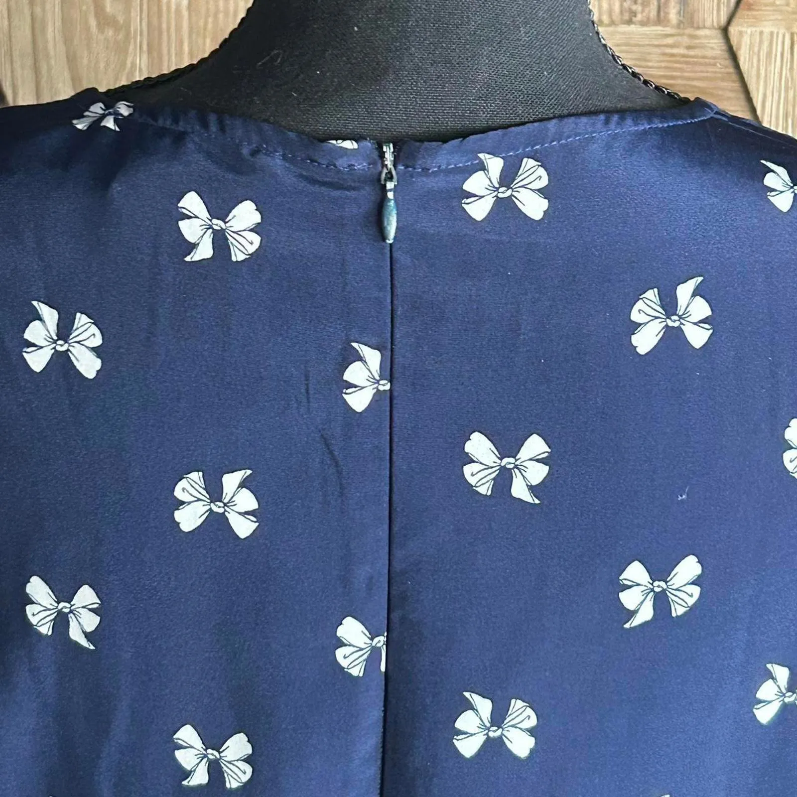 Navy & White Bow Illusion Skater Mini A Line Womens Dress Size M Indie - Image 5