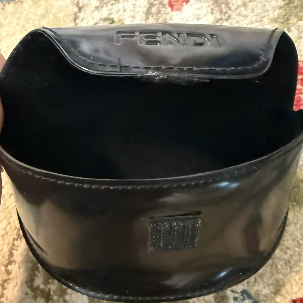 Fendi Black Soft Clam Shell Case For Eyeglasses Sunglasses Faux Patent Leather - Image 2