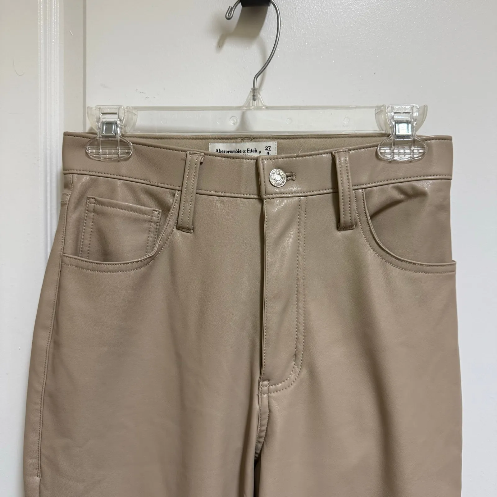 Abercrombie & Fitch Curve Vegan Leather Classic 90s Tan Ultra High Rise Pants 4L - Image 4