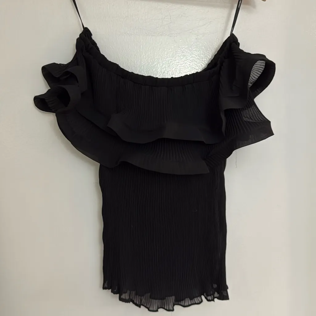 MOVING SALE - NEW Off the Shoulder Ruffle Lettuce hem black top - Image 3