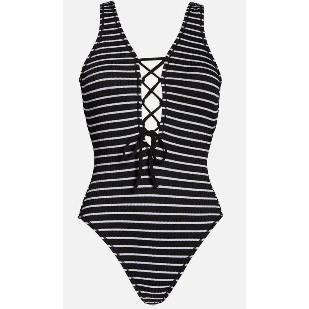 New. Robin Piccone plunge neck lace-up swimsuit. Size 4. Retails $179 - Image 6