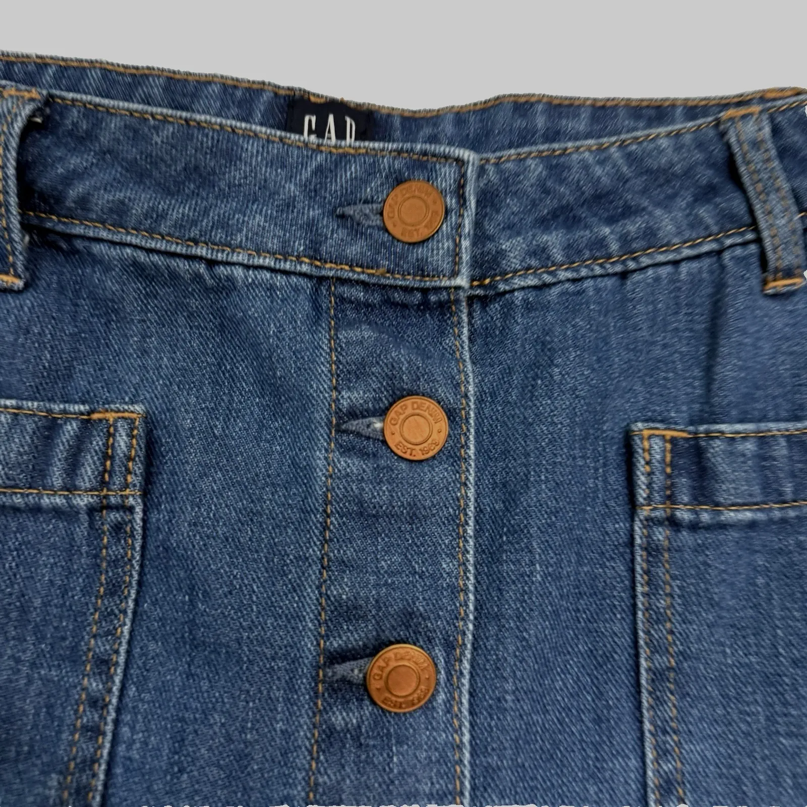 Gap Button Front Denim Jean Mini Skirt Women 28 S Y2K Patch Pocket Western Boho - Image 4