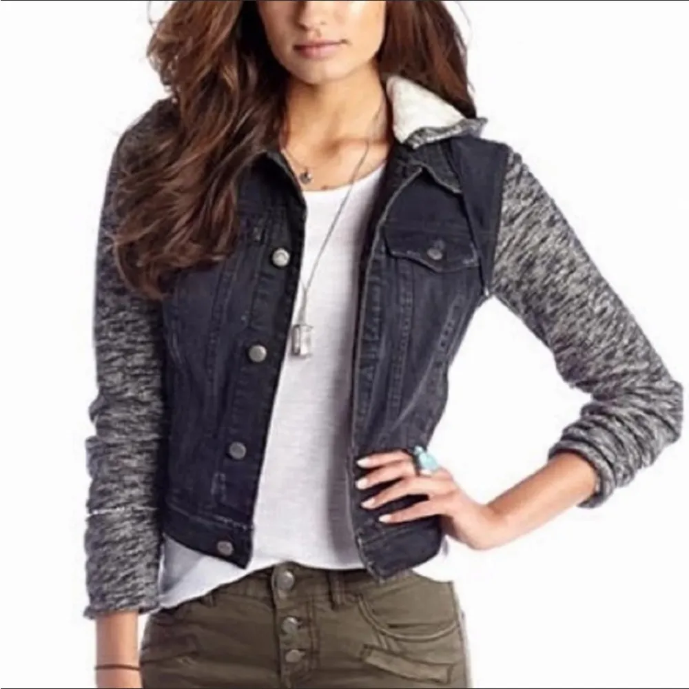 Free People Knit Hooded Jean Jacket - Image 3