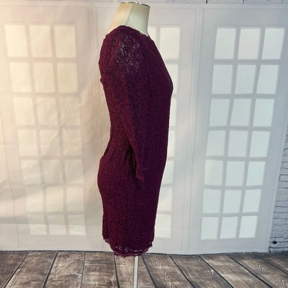 Adrianna papell burgundy wine purple lace sheer sleeve sheath cocktail party dre - Image 4