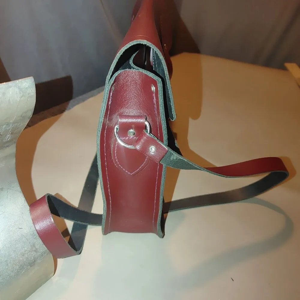 Satchel Handbag Maroon Leather Vintage The Cambridge Company Adjustable Strap - Image 2