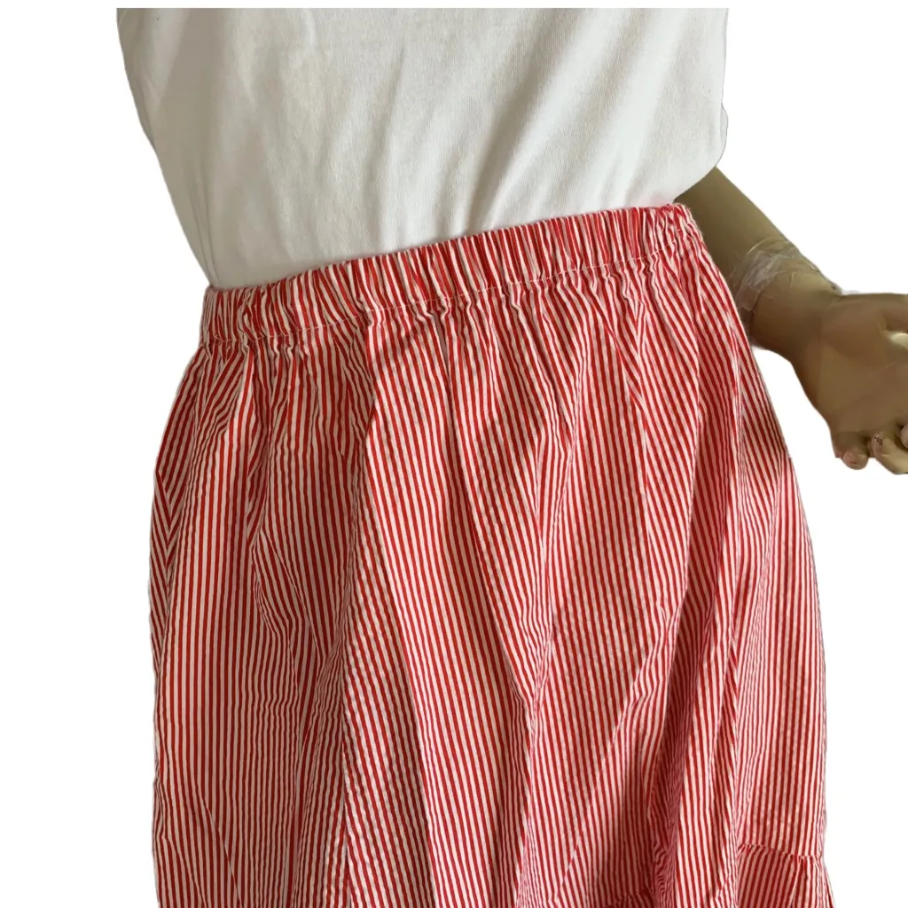 HANDMADE RED & WHITE STRIPE RUFFLE HEM ELASTIC WAIST BAND FULL SKIRT (1X) - Image 6