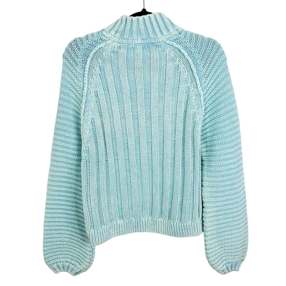 Free People Women's XS Sweetheart Chunky Knit Sweater in Ocean Pearl Blue - Image 4