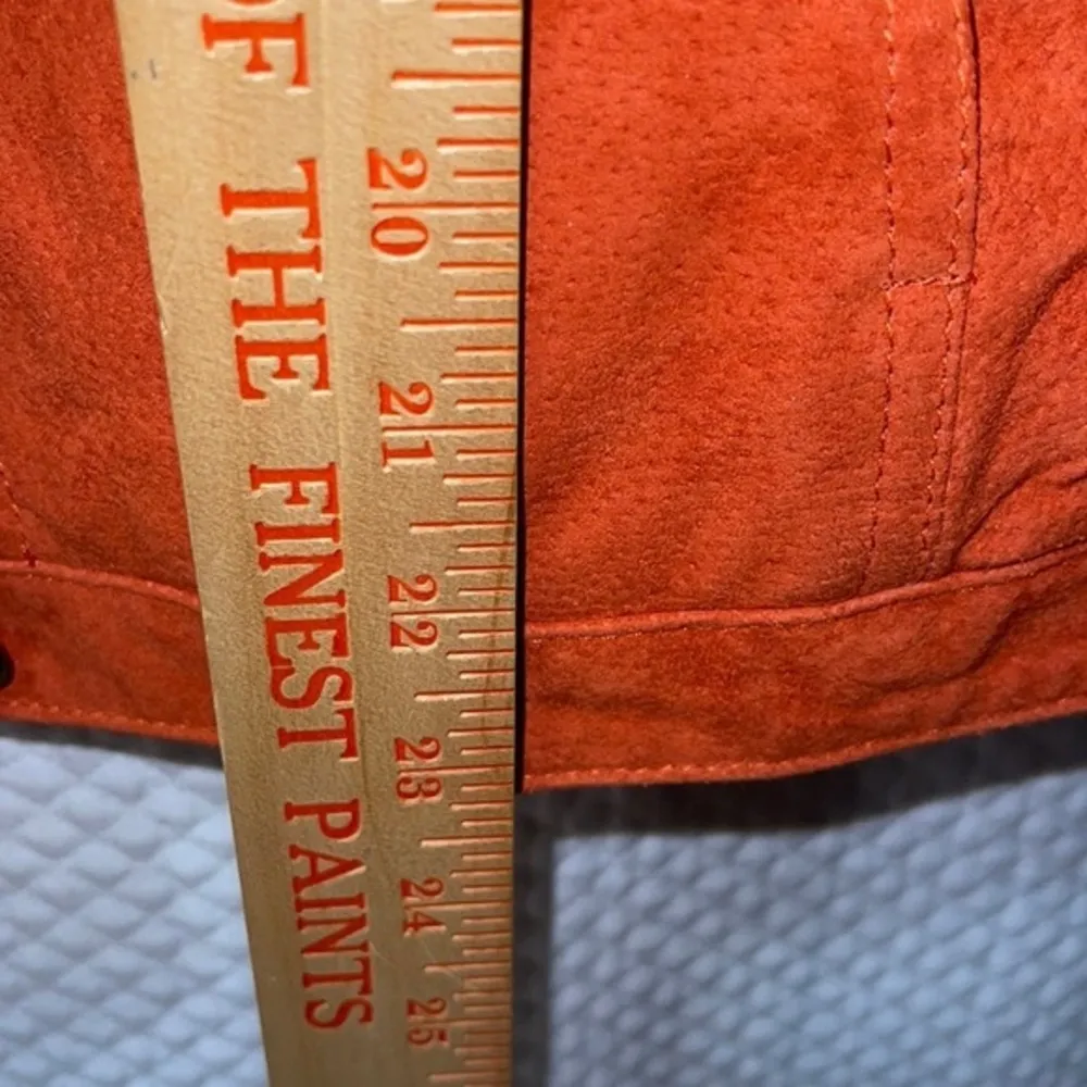 🧡 Denim & Co Button Front Washable Suede Leather Jean Jacket Size XS Orange - Image 5