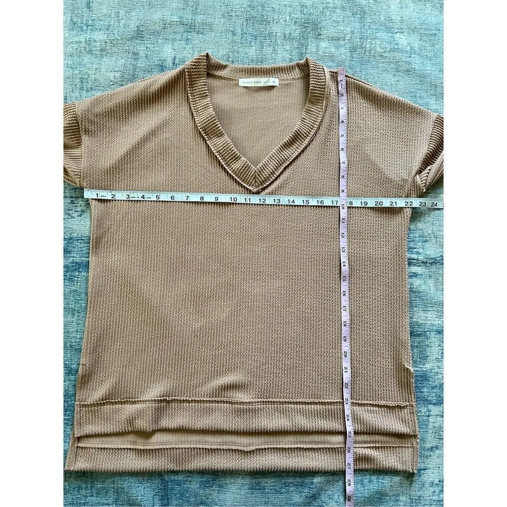 Altar'd State Ada Taupe Tan Oversized Relaxed Fit Ribbed Boxy Long Sleeve Top XS - Image 4