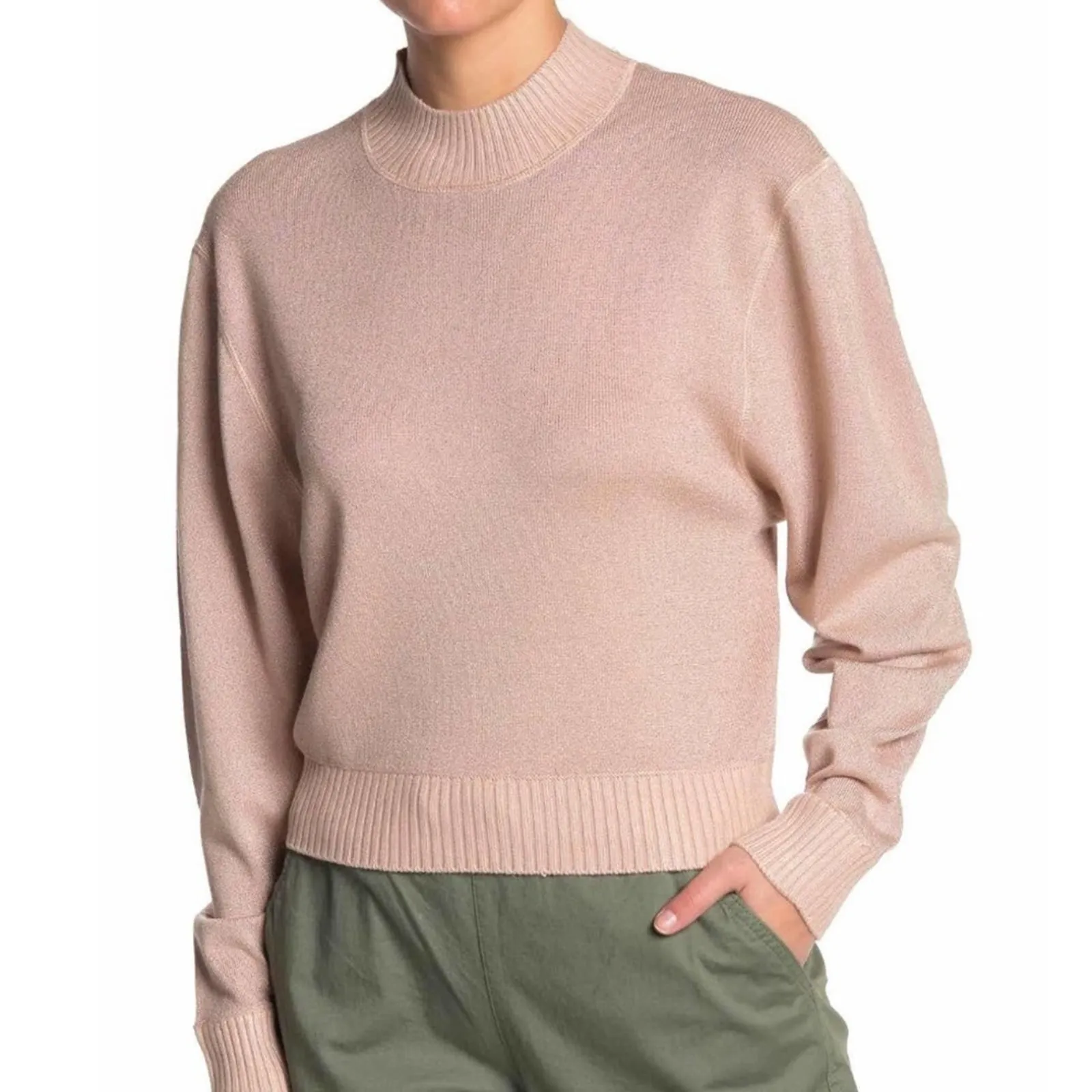 Free People Women's Cream Puff Mock Neck Starry Night Metallic Knit Sweater sz M - Image 7