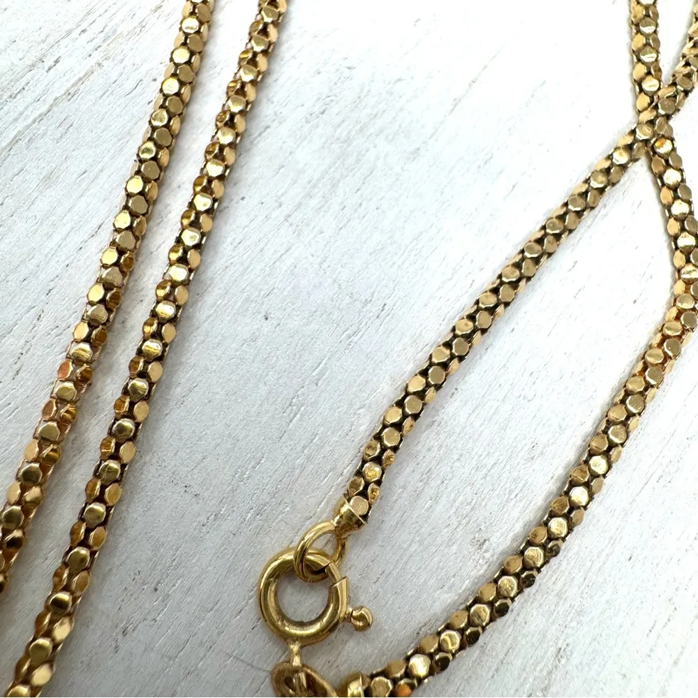 Solid 18K (750) vintage popcorn chain necklace with genuine pearl, 9.4g Gold - Image 11