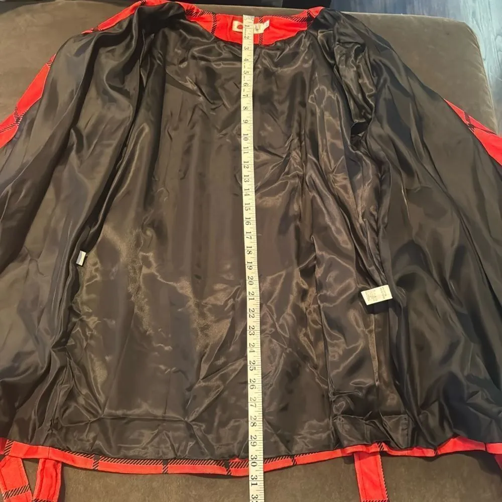 Women’s Red Turn Down Collar Wrap Trench Coat Grid Pattern Belted L (**tag XL) Size L - Image 9