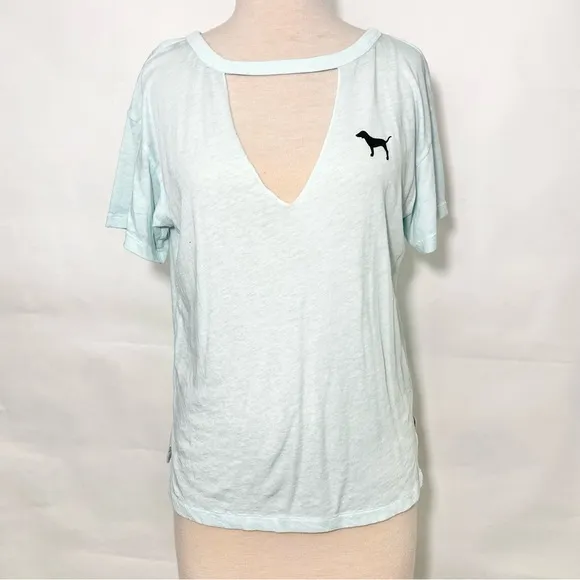 Victoria’s Secret PINK cut out Keyhole V Neck Baby Blue Short Sleeve Tee - Image 26