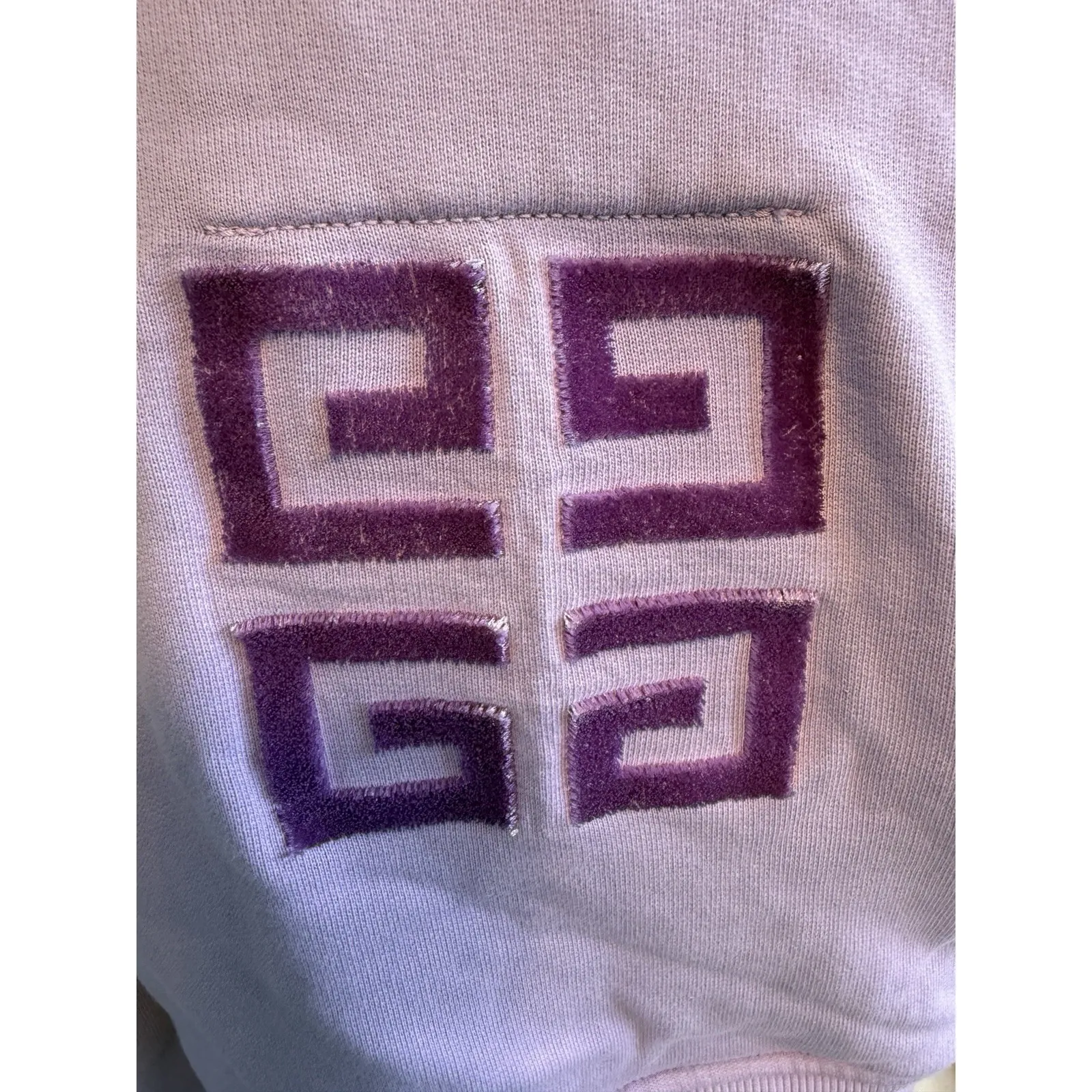 GIVENCHY‎ LOGO Cropped Fleece Hoodie TUFTED COTTON Purple - Image 4