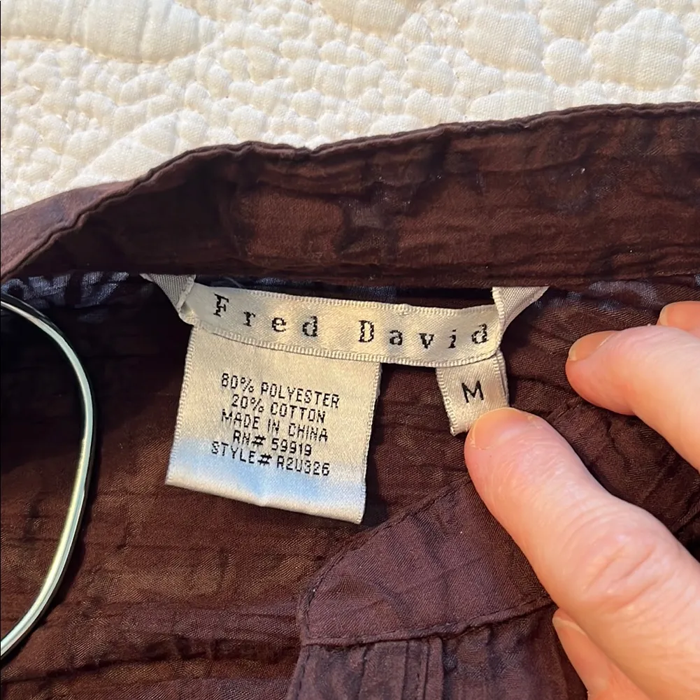 Fred David  Brown Ribbed 3/4 Sleeve Button Down Shirt - Image 6