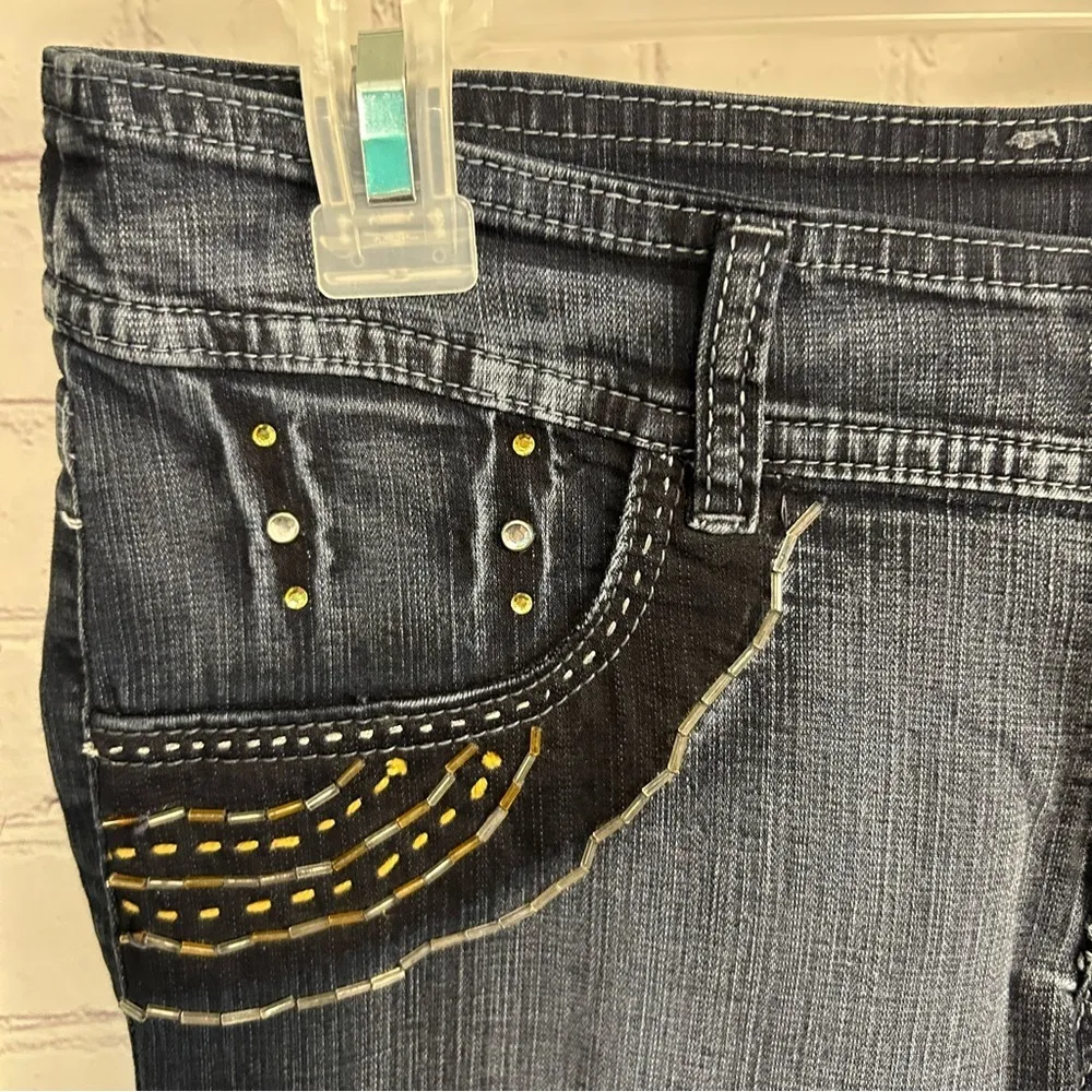 Cheviotto Columbian Retro bead embellished dark western flared denim size 5 JRs Blue - Image 5