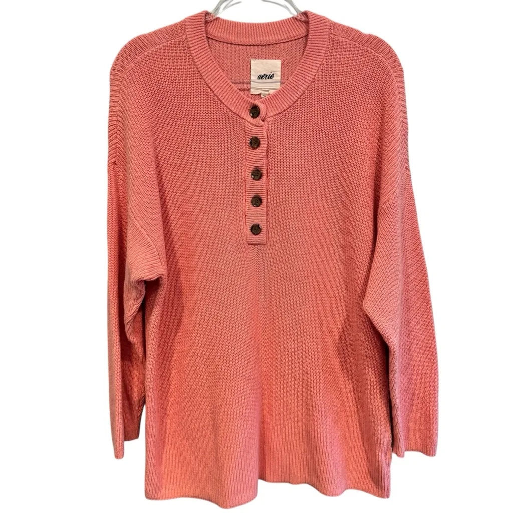 Aerie  Pink Henley Sweater Size L - Image 2