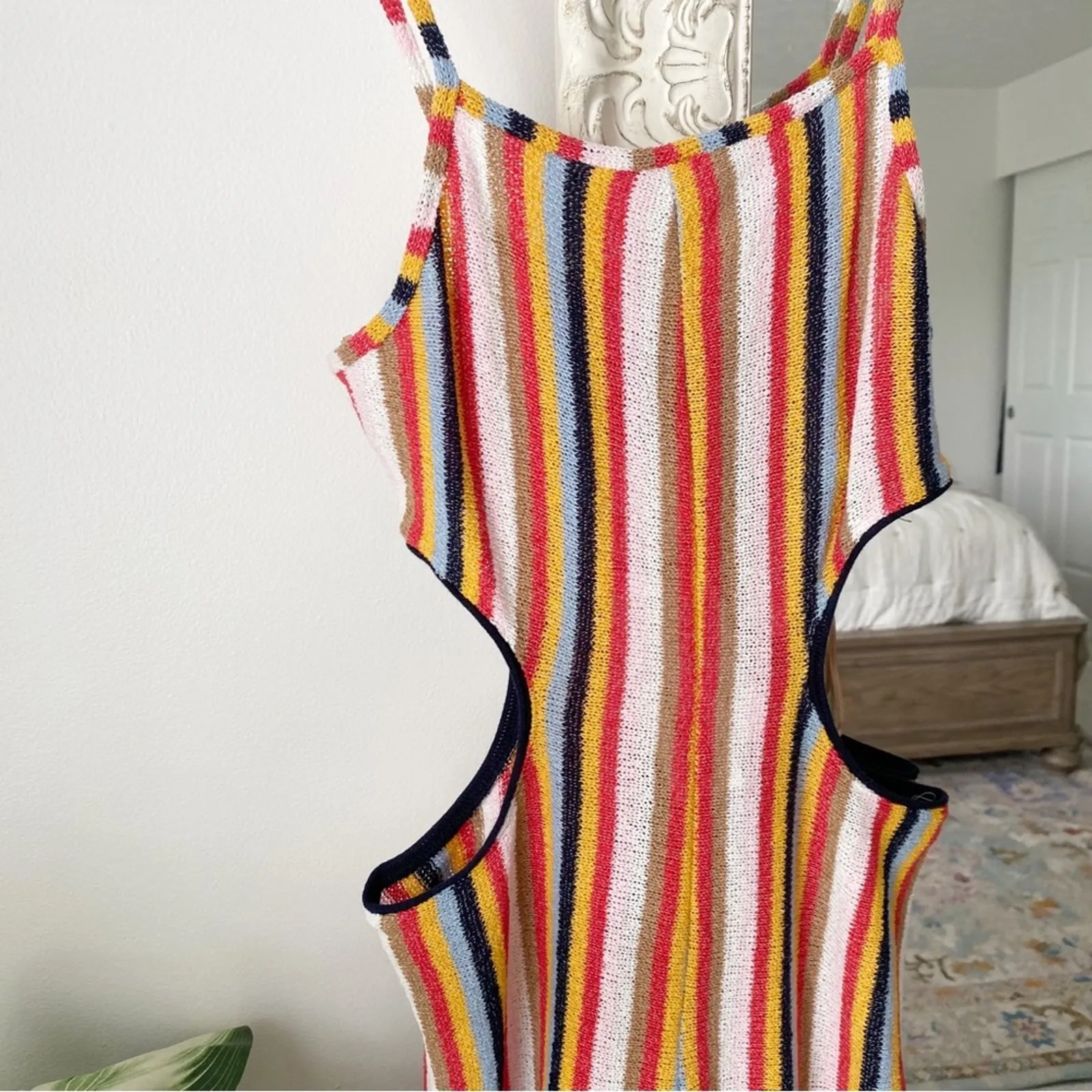 ZARA  Multicolor Striped Knit Side Cutout Jumpsuit - Medium - Image 3