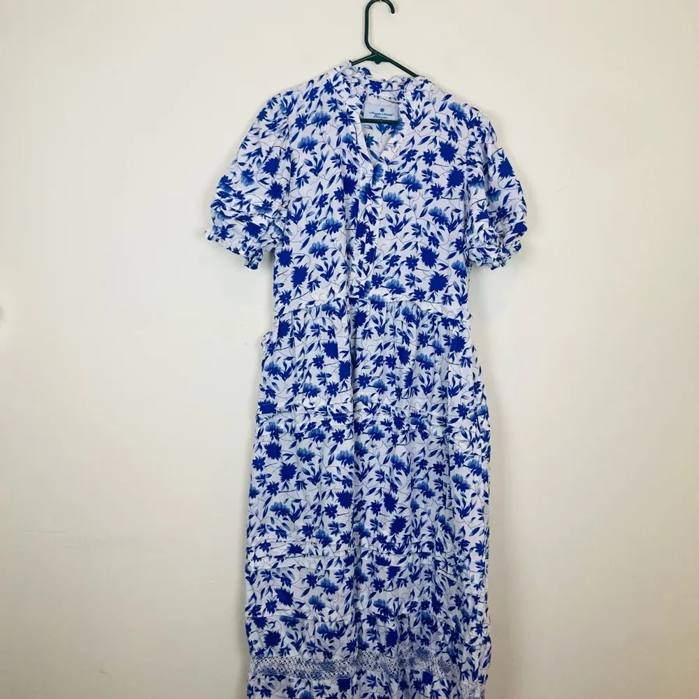 Margarita Mercantile hand made blue and white floral maxi/midi dress. Large - Image 8