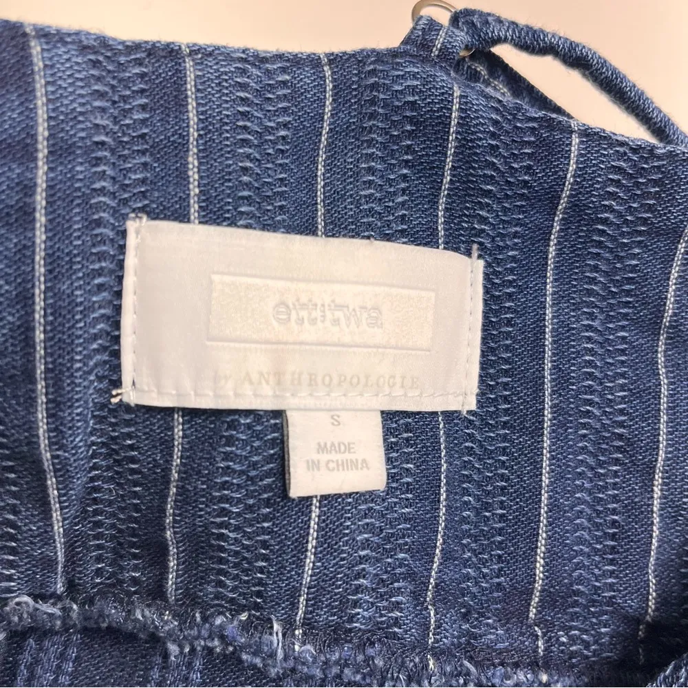 Ett:twa Anthropologie denim pleated pant jumpsuit cotton blend adjustable peplum - Image 11