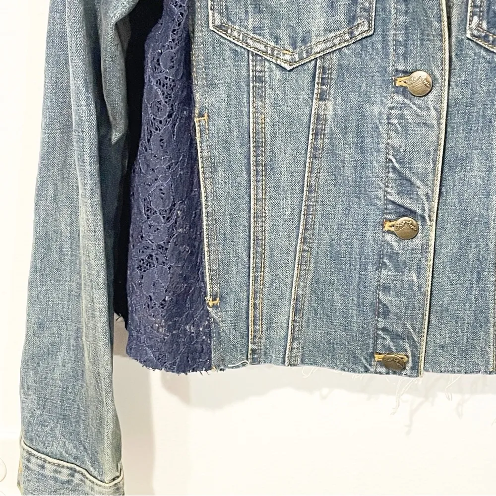 Free People Womens Size Small Lace Panel Denim Jean Jacket - Image 2