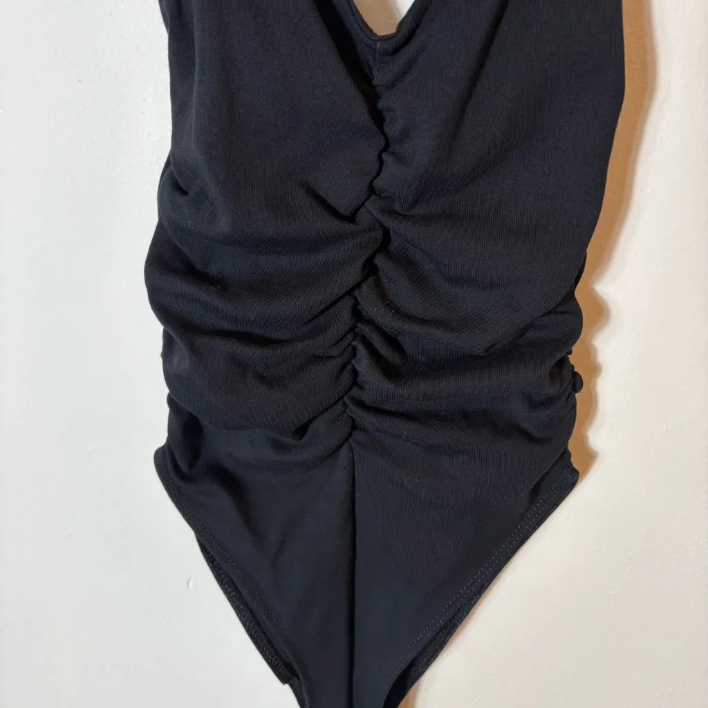 ZARA Black Ruched Bodysuit with‎ Spaghetti Straps Size Small - Image 3