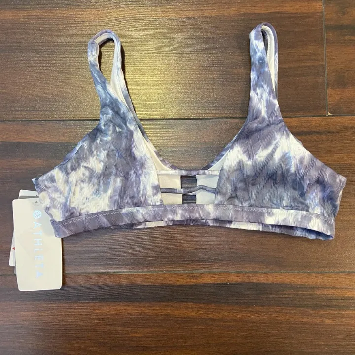 NWT Athleta Blue & White Tie-Dye Tulum Ladder Bikini Top - Image 2