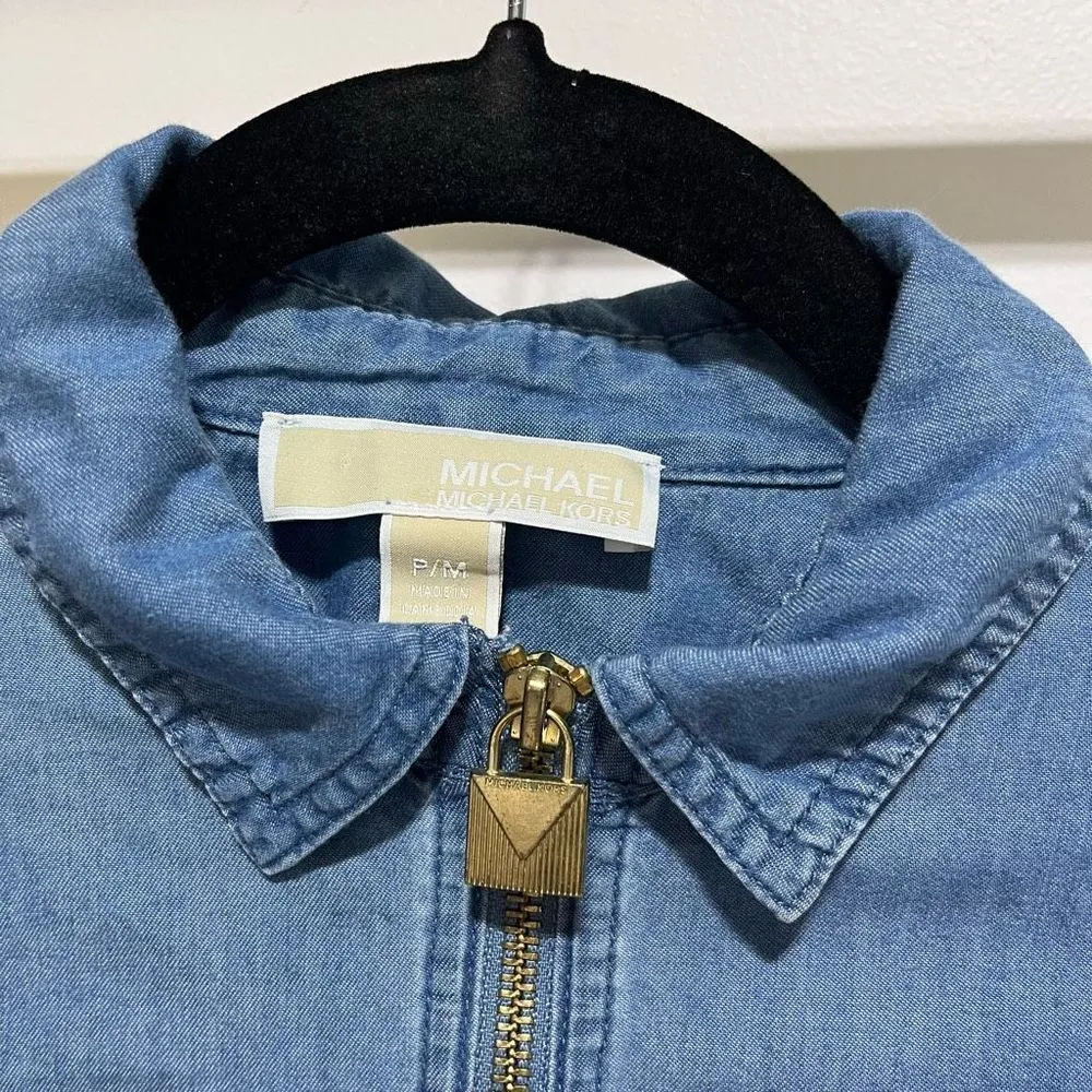 Michael Denim Chambray Zip Front Top Women’s PM Blue Size undefined - Image 6