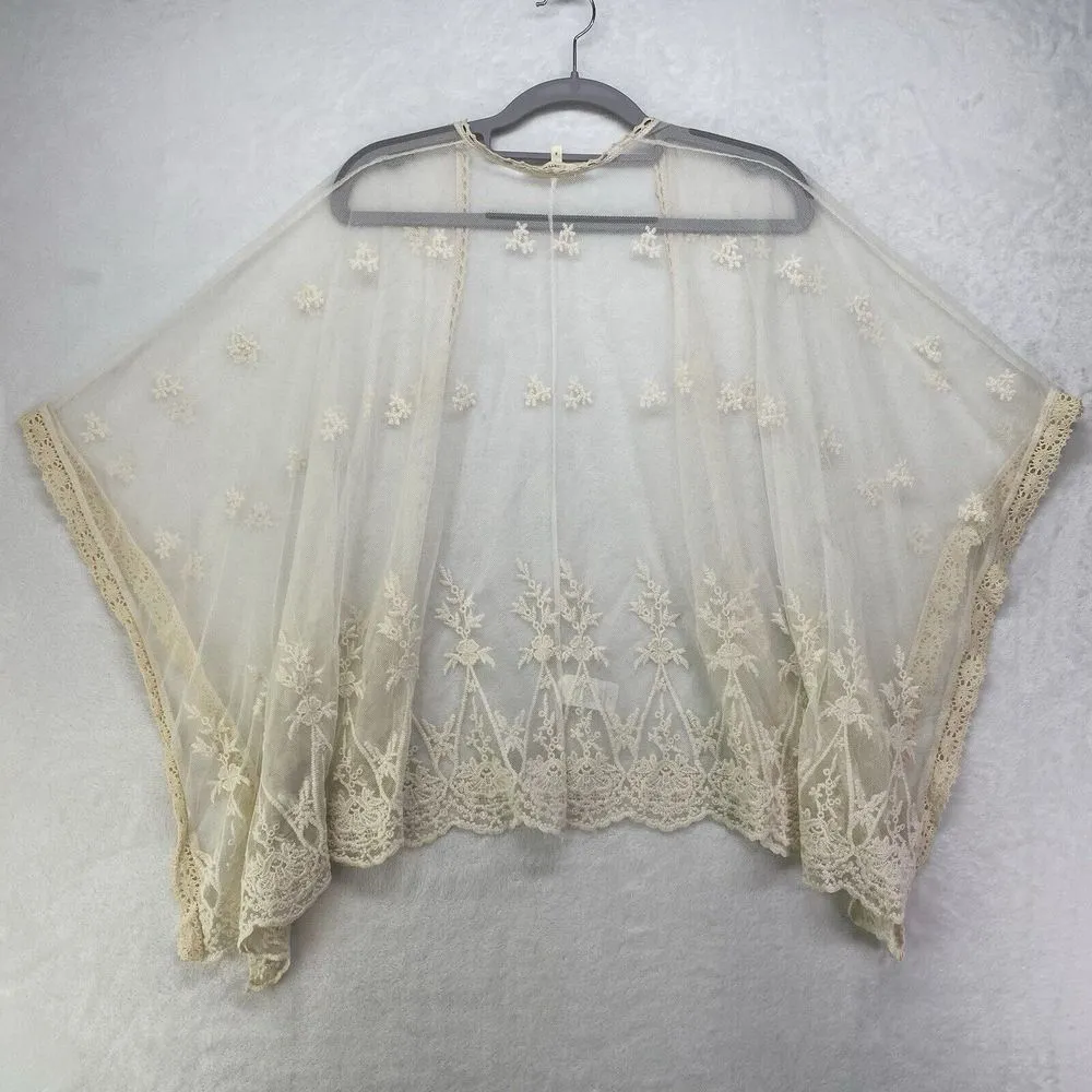 Haute Society coverup Womens S Beige Lace Sheer Open Drape‎ Top mesh - flaw - Image 6