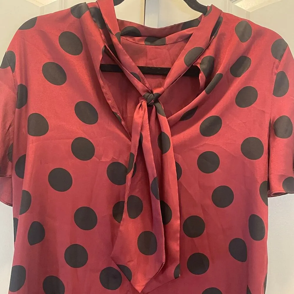Zara Polka Dot Top - Women Size XS - Wine/Black - Image 4
